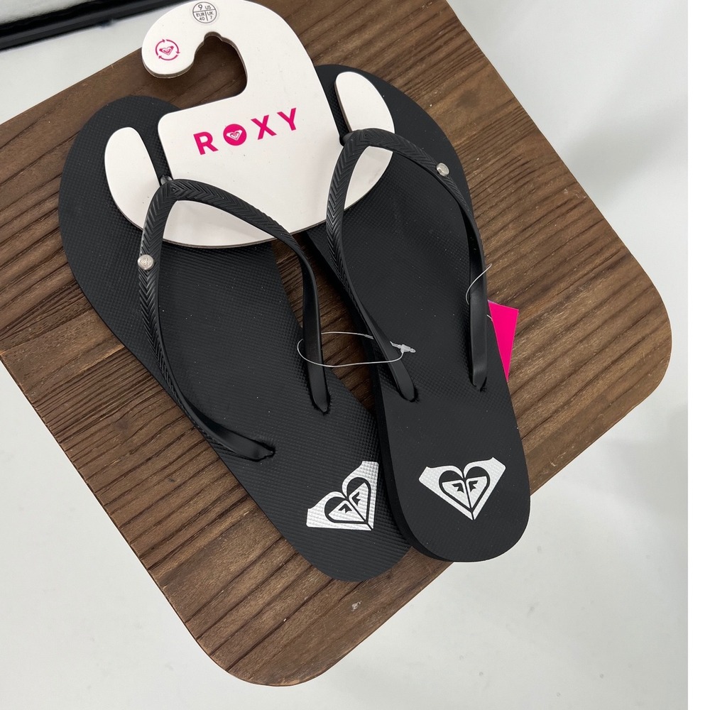 Roxy Bermuda II Flip Flops Charcoal Black Sandals Womens 9 NWT